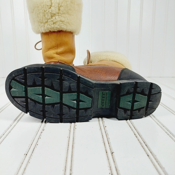 Lauren Ralph Lauren ]Tan Brown Fur Lined Mid Calf Quinta Duck Lace Boots K159 - Picture 8 of 11